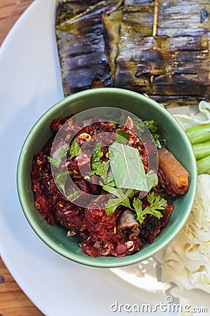 Minced pork blood in North Thailand foods