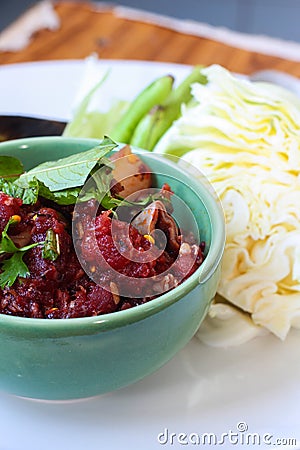 Minced pork blood in North Thailand foods