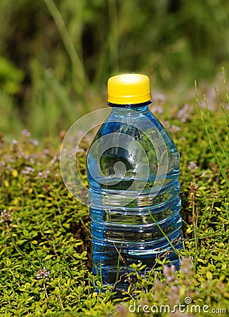 Mineral water in a bottle on a hot day