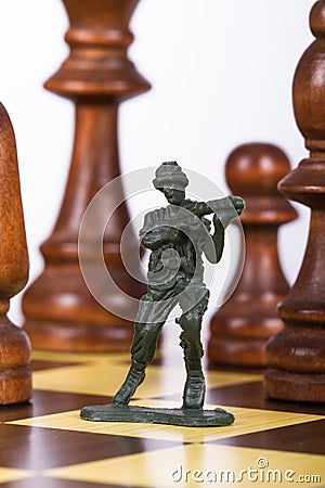 Miniature Toy Soldier on Chess Board