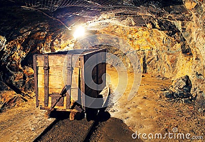 Mining cart in silver, gold, copper mine