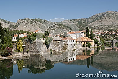 Mirror image of the old buildings in the town of Trebinje, Bosni