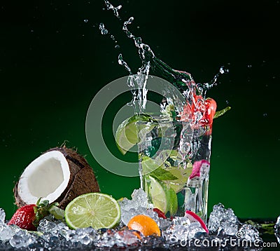 Mix fruit with water splash