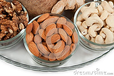 Mixed dry fruits in glass bowl