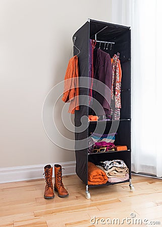 Mobile clothes organizer in a room