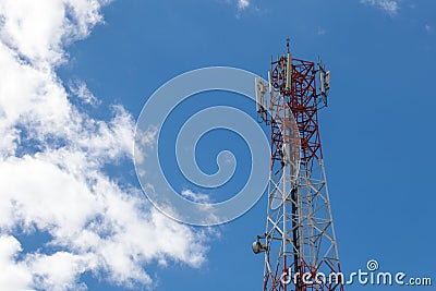 Mobile phone pole with blue sky and cloud