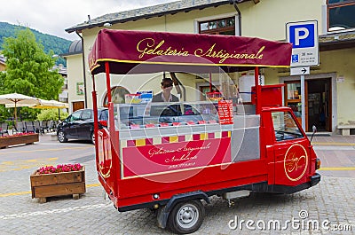 Mobile shop seller of Italian fruit ice cream