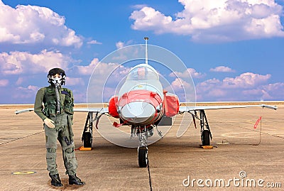 Model fighter pilot and military airplane