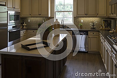 Model home kitchen appliances and cabinets, California