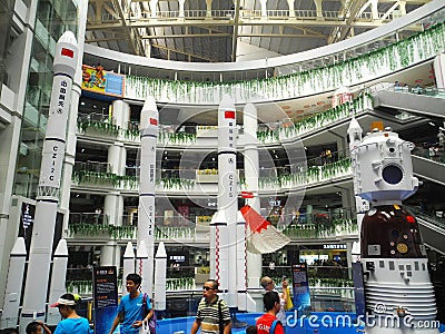 The models of the Long March rockets and Shenzhou