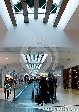 Modern airport hall with passengers in Panama city