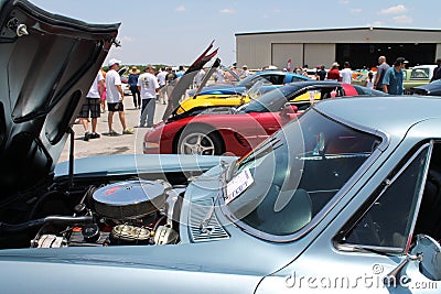 Modern american muscle cars lined up