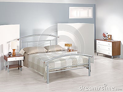 Modern bedroom with metal furniture