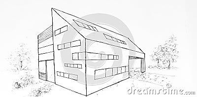 Modern building drawing made with black ink
