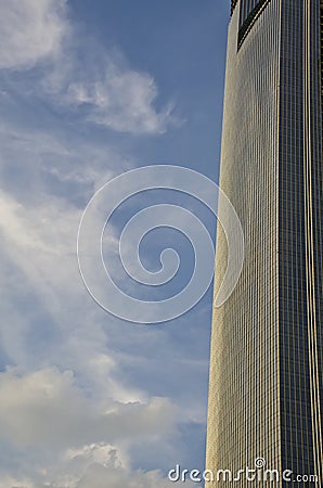 Modern buildings reach the sky.