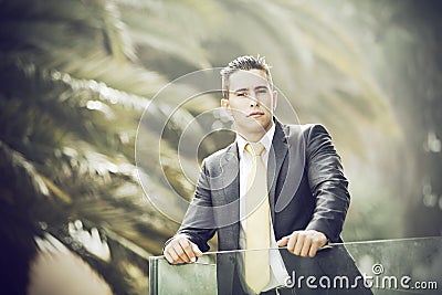 Modern businessman at the office balcony