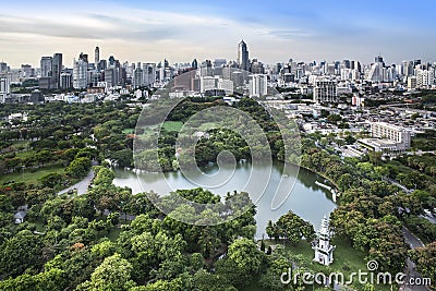 Modern city in a green environment, Suan Lum, Bangkok, Thailand.