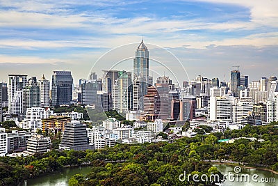 Modern city in a green environment, Suan Lum, Bangkok, Thailand.