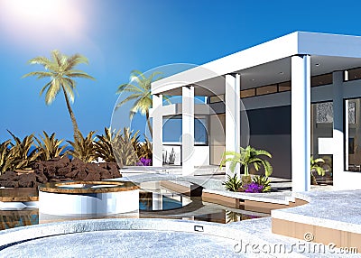 Modern coastal home with an outdoor patio