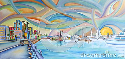 Modern colorful painting of Seattle city.