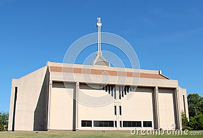 Modern Design Church House of Worship with Tall Crosses Atop