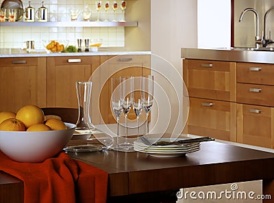 Modern designer kitchen with dining table