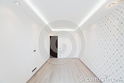 Modern Empty Room With A Geometric Pattern On The Wall Stock Photo ...