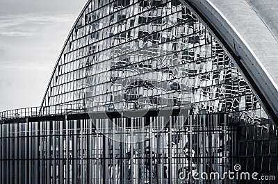 A modern glass facade (black and white)