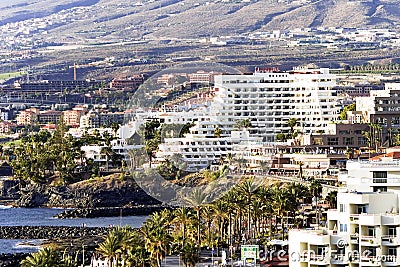 Modern hotels on Playa de Las Americas