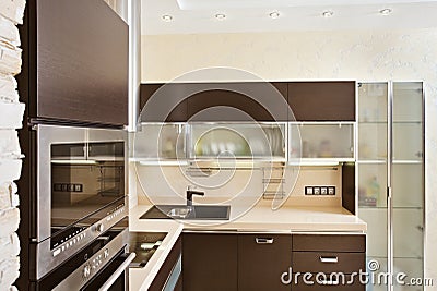 Modern Kitchen interior with hardwood Furniture