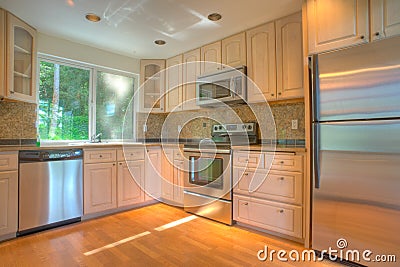 Modern kitchen with stainless steel appliances