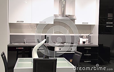 Modern kitchen with white and black colors
