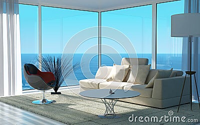 Modern Living Room with seascape view | Loft Interior