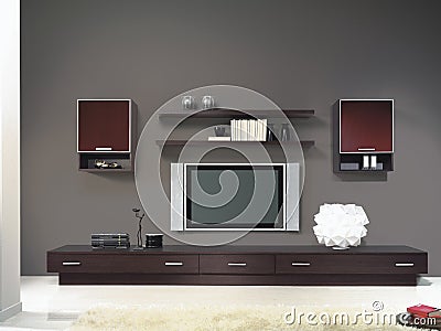 Modern living room with TV and carpet