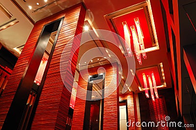 Modern lobby interior in night illumination