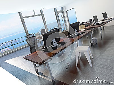 Modern minimalist office overlooking the sea