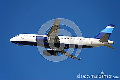 Modern passenger jet airplane taking off