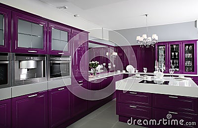 Modern purple kitchen with stylish furniture