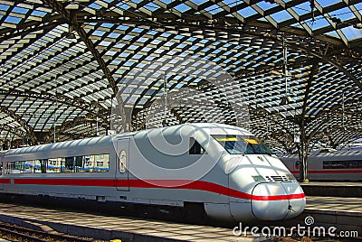 Modern train on Railway Station in Europe.