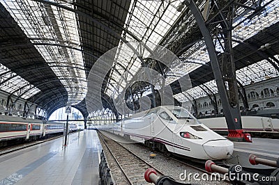 Modern train at the station Barcelona Spain