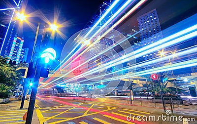 Modern Urban City at Night with Freeway Traffic