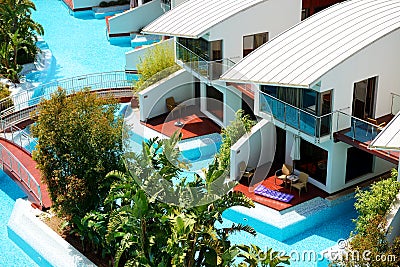 Modern villas with swimming pool at luxury hotel