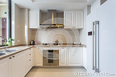 Modern white big kitchen