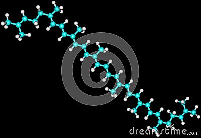 Molecular structure of lycopene on black background