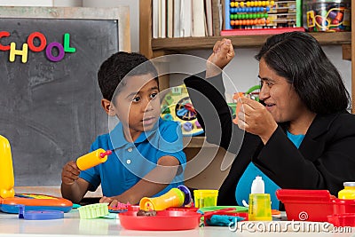 Mom and Child in Home School Setting
