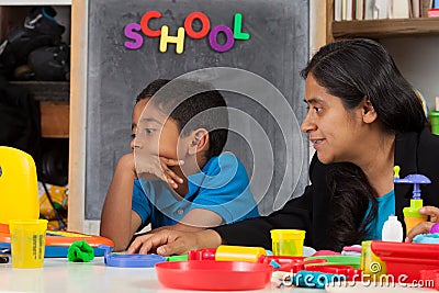 Mom and Kid in Home School Setting
