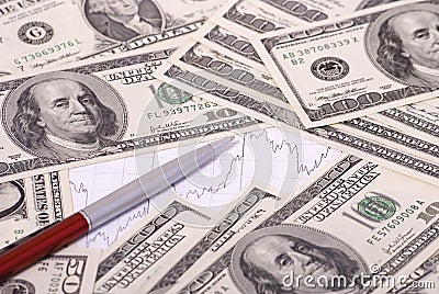 Money, graph and pen