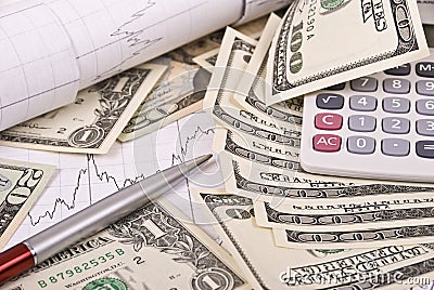Money, pen, graph and calculator