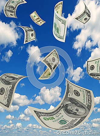 Money in the sky, vertical composition.