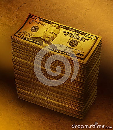 Money Stack Pile on Brown Background